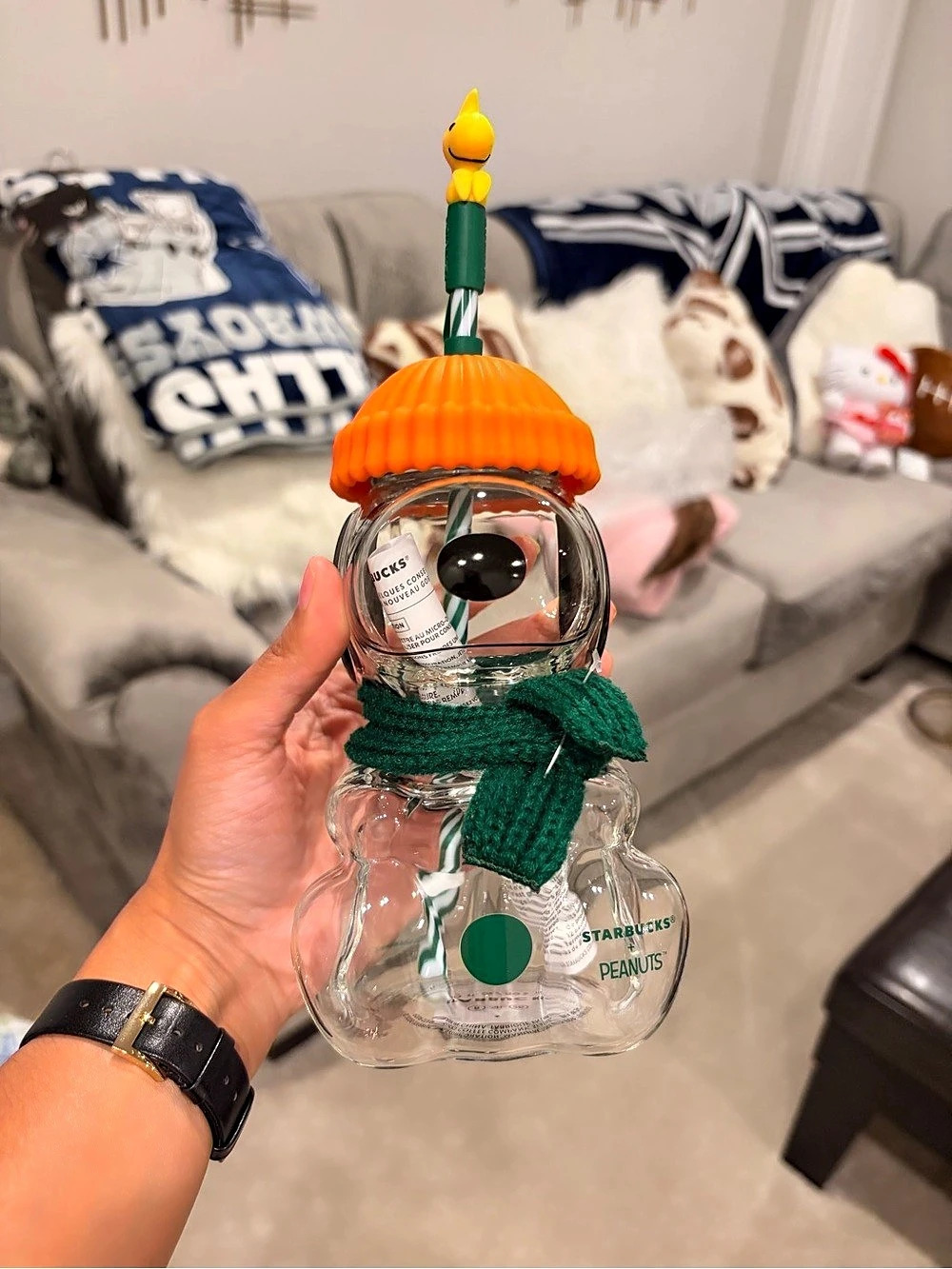 Starbucks Peanuts Snoopy Glass Cold Cup Clear & Orange